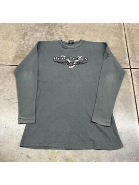 vintage harley davidson green thermal made in usa shirt size xl